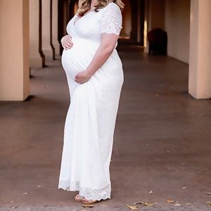 PinkBlush White Lace Overlay Wrap Maternity Maxi Dress - Size XL
